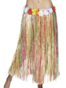 NEW Long Hawaiian Hula Grass Skirt - Multi-Colour Ladies Fancy Dress Accessory
