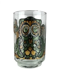 Vintage Libbey Stained Glass Tumbler Green Brown Owls - Picture 1 of 8