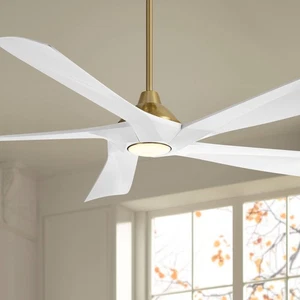 60" Possini Eloquent White and Brass Damp LED Remote Ceiling Fan - Picture 1 of 10