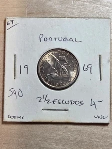 Portugal 2 1/2 Escudos Münze, 1969 bankfrisch. KM# 590, Kupfer-Nickel. Karavelle. - Bild 1 von 4
