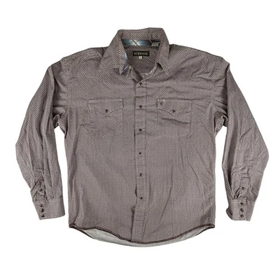 Stetson Shirt Mens Large Brown Geometric Western Pearl Snap Long Sleeve Cotton - Image 1 of 4
