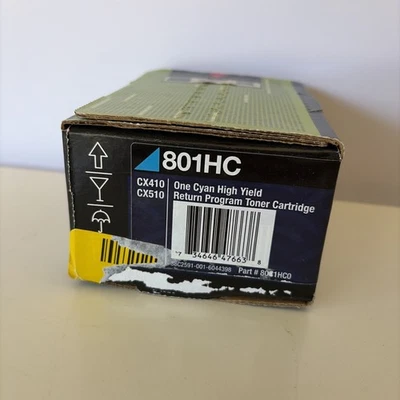 GENUINE LEXMARK HI-YLD CYAN TONER CARTRIDGE 801HC CX410 CX510 80C1HC0 NEW SEALED - Image 1 of 4