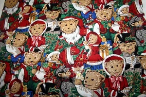 VICTORIAN BEAR CHRISTMAS CAROLERS - 100% COTTON FABRIC - Picture 1 of 5