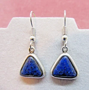 VINTAGE SOUTHWEST LAPIS LAZULI TRIANGLE DROP EARRINGS. STERLING - Picture 1 of 6