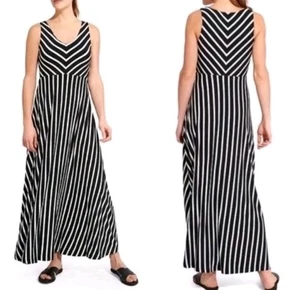 Maxi Vestido Athleta Dreamin Rayas Negro Blanco M Resort Vacaciones Crucero Fluido - Imagen 1 de 12