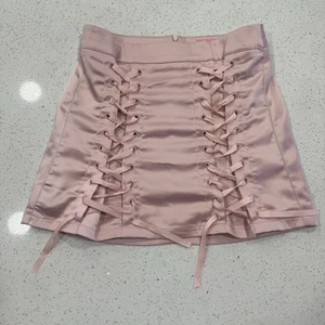 Sugar Thrillz Pink Satin Lace Up Mini Skirt Ballroom Dreams Coquette Fairycore - Picture 1 of 8