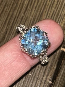 Stunning New Size 9 Checkerboard Blue Topaz 925 Mld China Gemstone Ring QVC - Picture 1 of 19