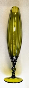 Vintage EMPOLI Italy Green Optic Ribbed Twisted Stem Pedestal Vase 16" Avocado - Picture 1 of 20