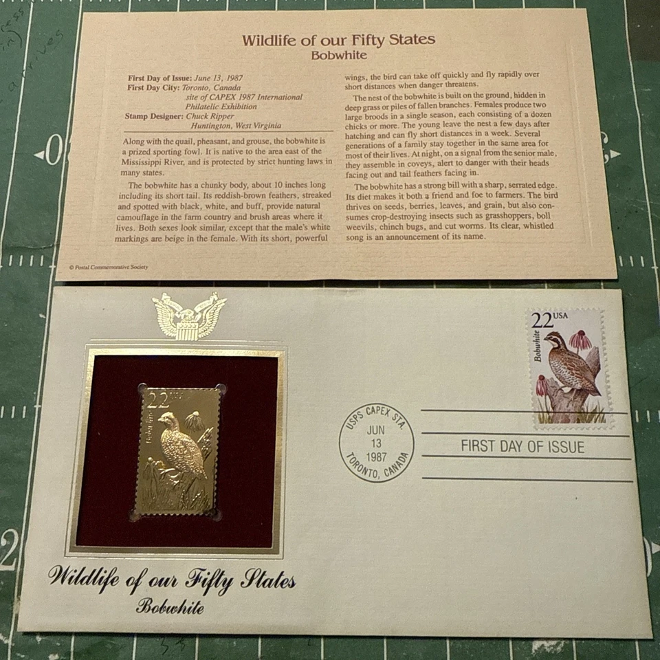 USPS, 22kt Stamped Envelope, 1987 - Image 1 of 1