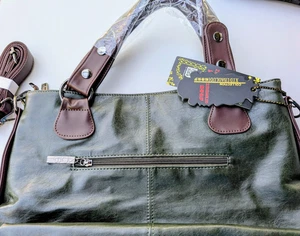Olivgrüne Damen Ledertasche mit braunen Henkeln  XIDIBAOLUO, China,  neu in OVP - Bild 1 von 6