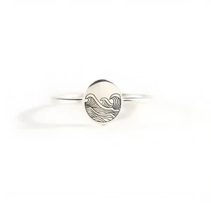 Minimalist Ocean Wave Ring Sterling Silver Engraved Sea Design Jewelry Gift - Picture 1 of 4
