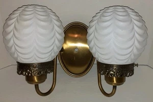 Vintage Double Wall Sconce Draped Quilted Milk Shades Lincoln Products 15" - Picture 1 of 11