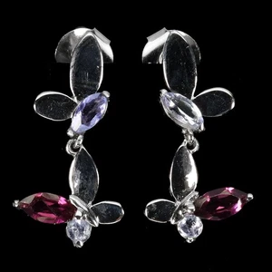 925 Sterling Silver Earrings Marquise Rhodolite Garnet Tanzanite Gemstone - Picture 1 of 14