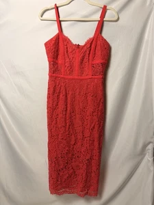 Express Midi-Spitzenkleid koralle, gerade knielang Bleistift, Herzausschnitt, Träger, 4 - Bild 1 von 8