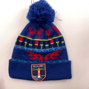 Maine themed Winter pom hat lobster buoys light house patch by Turtle Fur - Picture 1 of 6