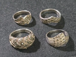 Vtg Lot Of 4 Silver & Marcasite Rings, 20g, 925 Sterling. Sz 5-8.5 - Picture 1 of 16