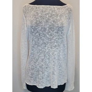 Suéter Eileen Fisher Lino Algodón Slub Cuello Barco Manga Campana Gris Ostra L - Imagen 1 de 7