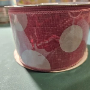 1 Roll Expressions Pink with White Polka Dot Wired Ribbon - Picture 1 of 3