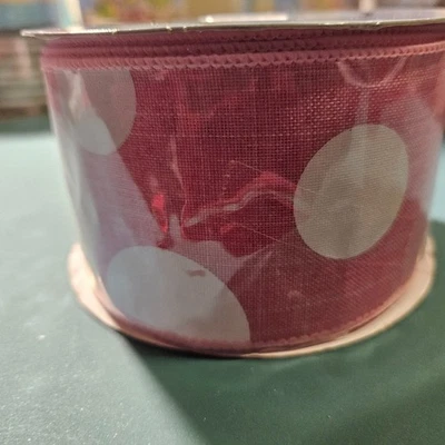1 Roll Expressions Pink with White Polka Dot Wired Ribbon - Image 1 of 3