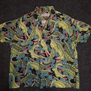 Vintage Allover Print Alligator New Orleans Knopfleiste. herren xl - Bild 1 von 5