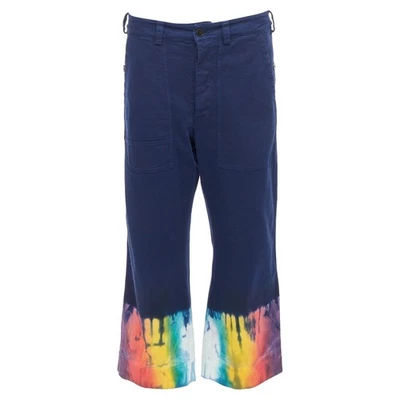 Dior Indigo Rainbow Tie Dye Hem Wide Leg Cropped Jeans Women Blue Size 38 - Image 1 of 4