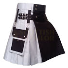 Scottish Handmade Utility Kilt Grey & Black Utility Hybrid Fashion Custom Kilt