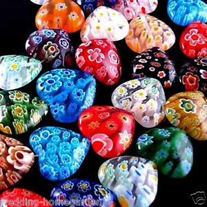 100Pcs Beauty Multicolor Heart Millefiori Shining Glass Craft Beads 8mm