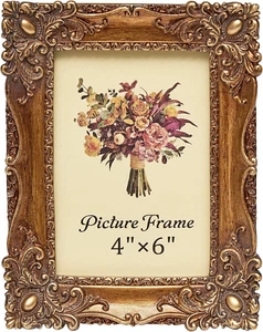 Vintage Picture Frame 4X6 Inch, Antique Ornate Photo Frames with Glass Front, Re - Picture 1 of 12
