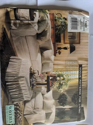 Vogue 1338, 90s Sewing Pattern Slipcovers for Sofa Chair Ottoman Pillows WAVERLY - Image 1 of 2