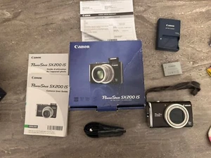 Canon Powershot SX200 IS BLACK Digital Camera 12.1 MP Tested With Box - Picture 1 of 6
