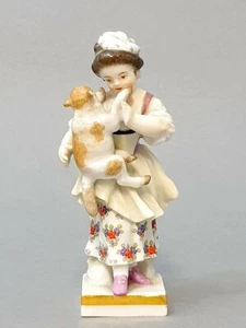 Objeto de restauración: Meissen niño jardinero niña con cordero figura estatuilla alrededor de 1870 - Imagen 1 de 9