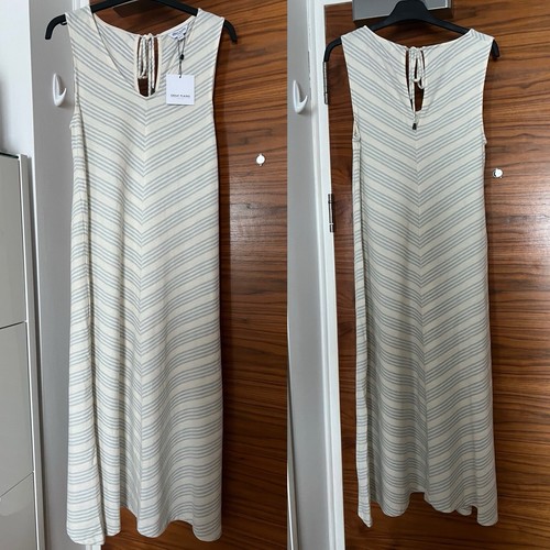 OFF WHITE Abito Great Plains Lagos cotone lino blu righe bianco sporco 8 10 UK £65