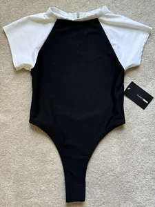 Fashion Nova Women’s One Piece Swimsuit - Size L - Black White - NWT - Picture 1 of 6