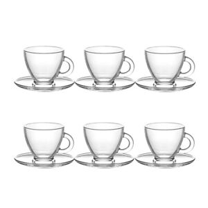 Clear Glass Espresso Coffee Tea Set 6 Cups & 6 Saucers Expresso Glassware 95ml