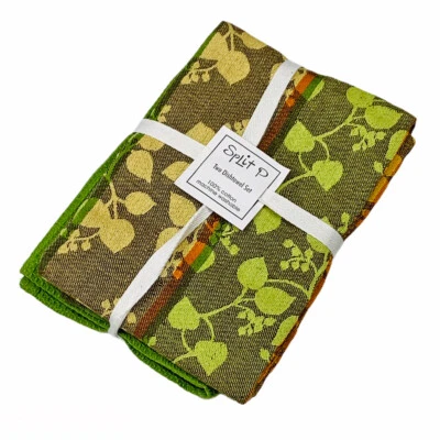 Набор из 2 кухонных полотенец из хлопка со сплошным узором Nature's Garden Forest Leaf Green - Изображение 1 из 2