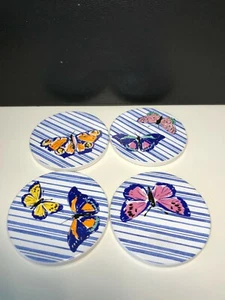 Set of 4 Porcelain Butterfly Coasters w/cork protector - Picture 1 of 5