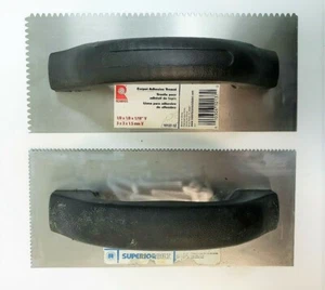2 Notched Flooring Trowels  9" x 4" [Lot of 2] V-Notch 1/8 in, U-Notch 1/16 in - Picture 1 of 9