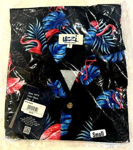 ALOHA by UZZI Men's Hawaiin Shirt-Black w/Flamingos-SMALL-Collared,button up-NEW - Picture 1 of 7