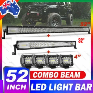 52'' inch LED Light Bar + 32'' + 4" Pods Combo Kit for Jeep Wrangler JK TJ YJ CJ - Picture 1 of 22