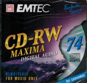 RARE EMTEC/BASF CD-RW 74 AUDIO 74 min Blank CD-RW Digital Audio For Music Only - Photo 1/4