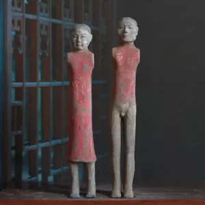 Alter China Han Dynastie Keramik Gemälde Ständer Männer und Frau Figur Statue - Bild 1 von 10