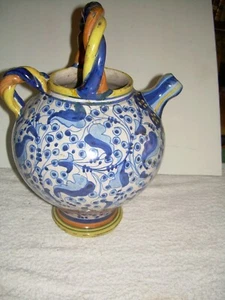 MAIOLICA TOSCANA BROCCA  DIPINTA IN BLU A FOGLIE E VOLUTE  1° 600' - Foto 1 di 4
