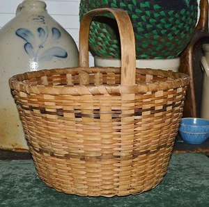 Primitive Volkskunst Schienengewebe & gebogenes Holz Sammelkorb ca. 13,5"x 13,5" - Bild 1 von 10