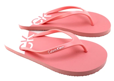 New CALVIN KLEIN Santori Women's 6 Light Orange /White/Raised CK Logo Flip Flops - Image 1 of 4