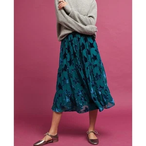 Maeve Anthropologie Midi Skirt Starry Eyed Velvet Star Burnout Teal Blue XL - Bild 1 von 11