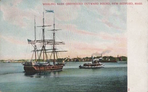 Whaling Bark Greyhound Outward Bound New Bedford MA Antique Postcard P5B - Picture 1 of 2