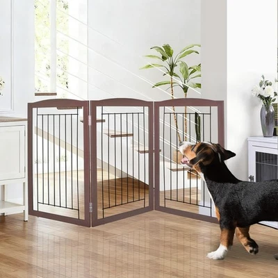 ZJSF Puerta Plegable Independiente para Perros para Casa Extra Ancha Madera Marrón Cachorro G... Foto 1 de 4