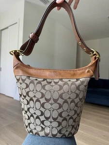 Coach Vintage Beige/Brown Crossbody Shoulder Bag Canvas Leather 11437 Duffle Sac - Picture 1 of 19