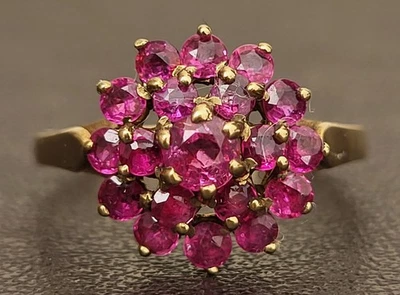 2.36g Stunning 9ct Yellow Gold Large Dome Ruby Cluster Cocktail Ring Size Q - Image 1 of 4