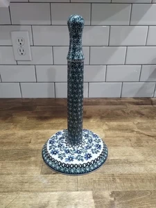 Porta asciugamani carta ceramica polacca Bolestawcu blu verde - fatto a mano Polonia alto 14" - Foto 1 di 7